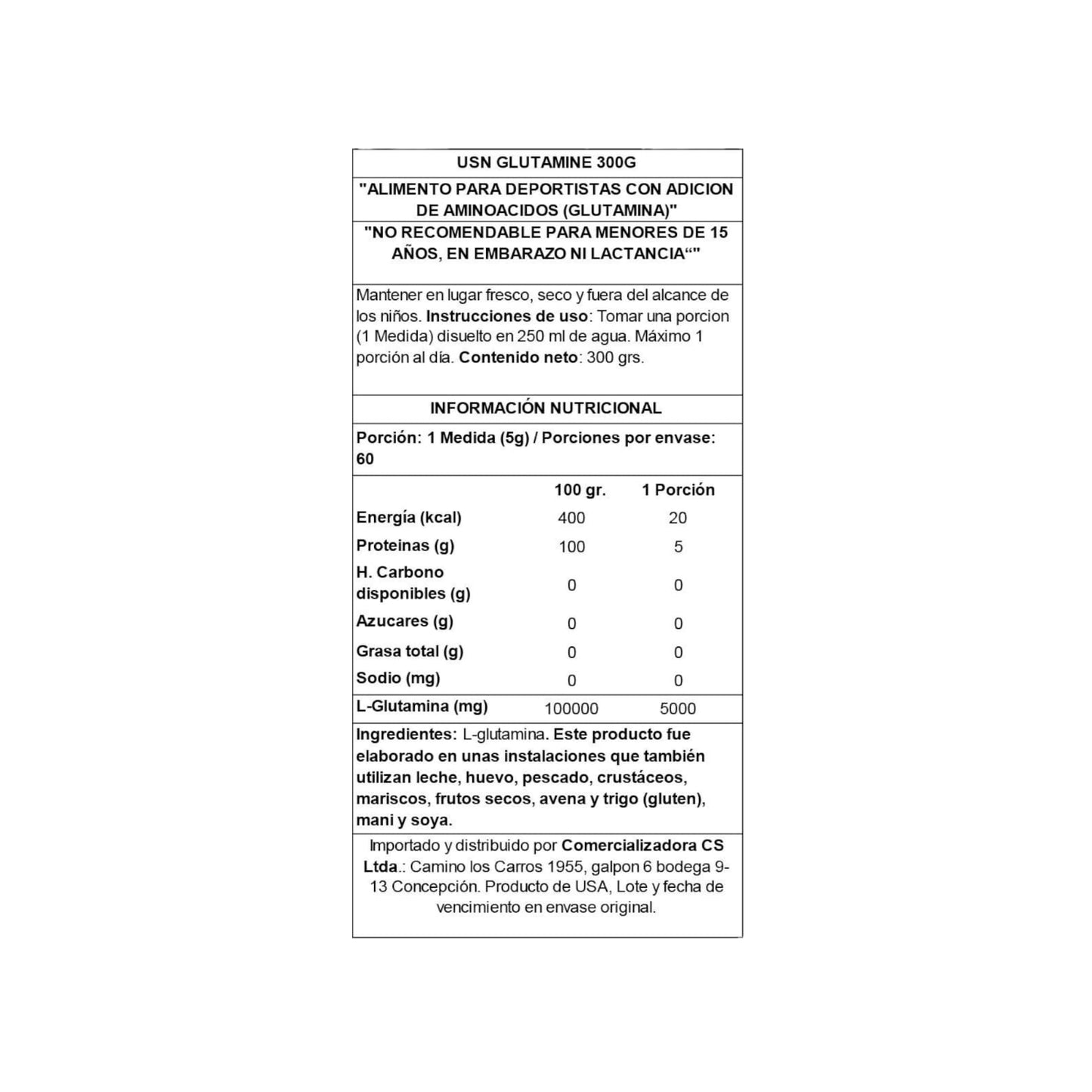 GLUTAMINA MICRONIZADA 300GR 60 SV - USN
