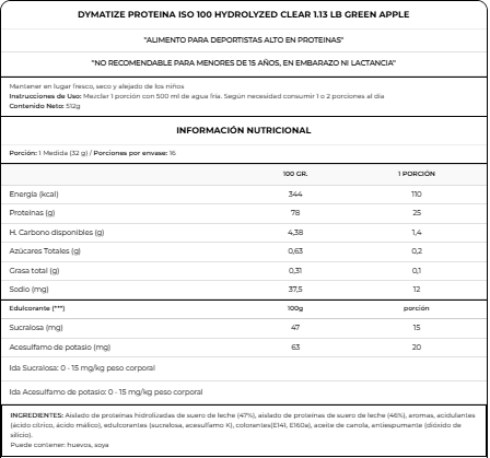 ISO 100 HYDROLYZED CLEAR 512GR - DYMATIZE