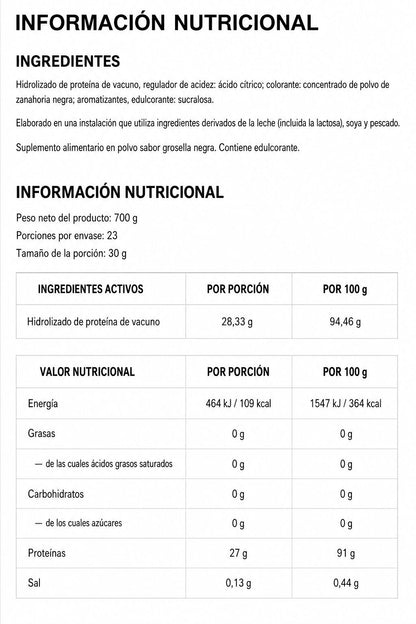 Información de Hydro Beef Protein OstroVit sabor Black Currant