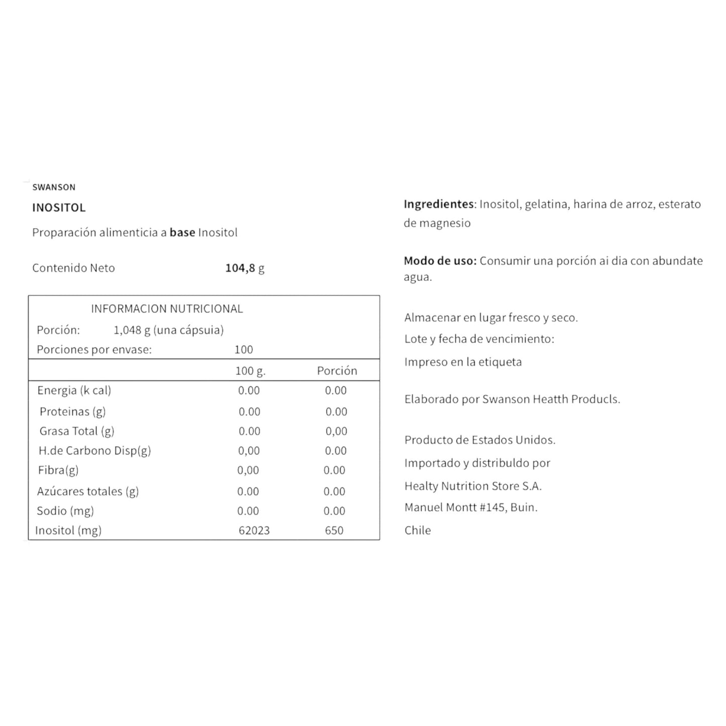 INOSITOL 650MG 100 CAPSULAS - SWANSON
