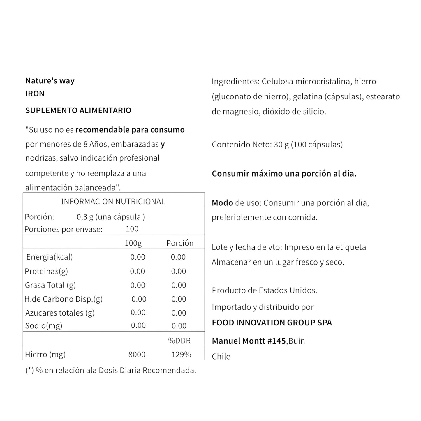 IRON 18MG 100 CAPSULAS - NATURE'S WAY