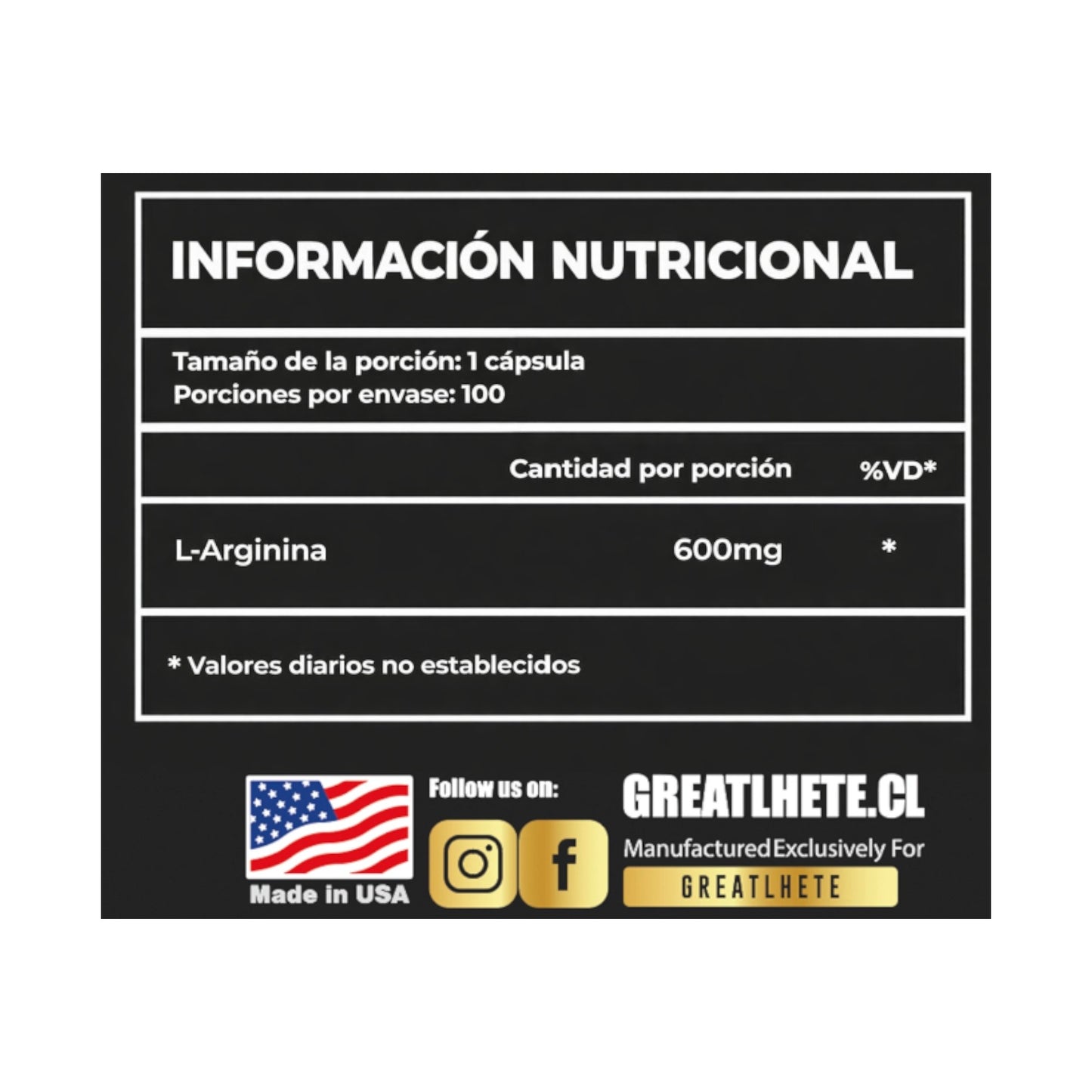 L-Arginina Pro Series – 100 capsulas - GREATLHETE