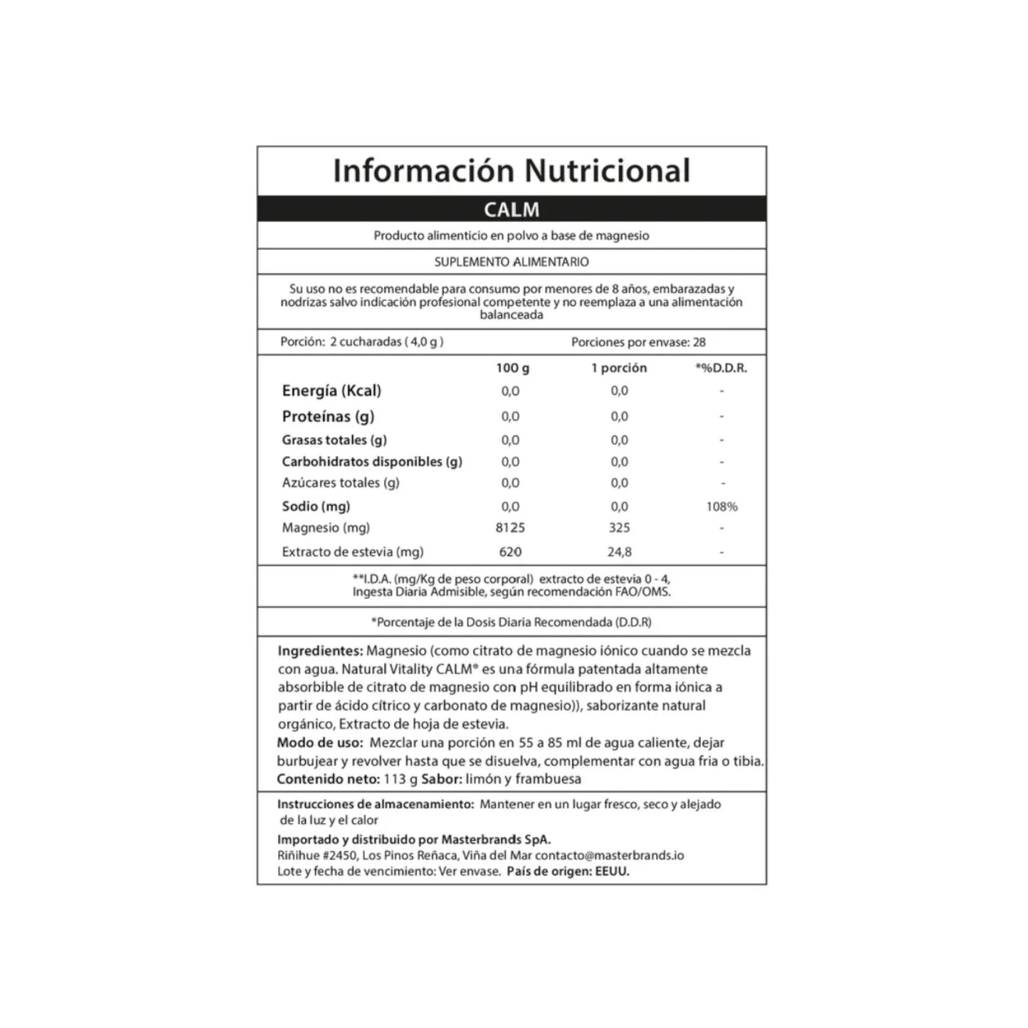 MAGNESIO CITRATO CALM EN POLVO RASPBERRY LEMON - NATURAL VITALITY