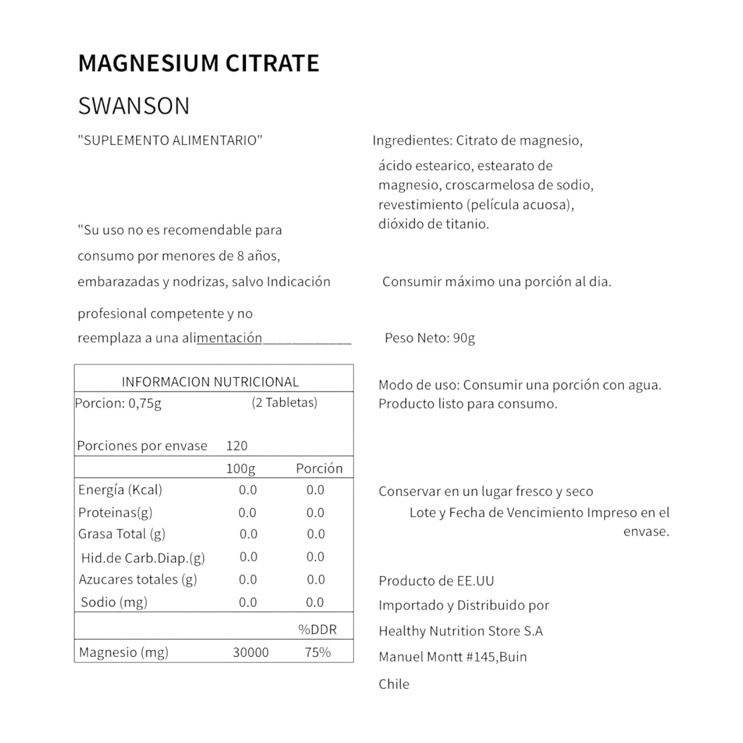 MAGNESIO CITRATO 240 TABLETAS - SWANSON