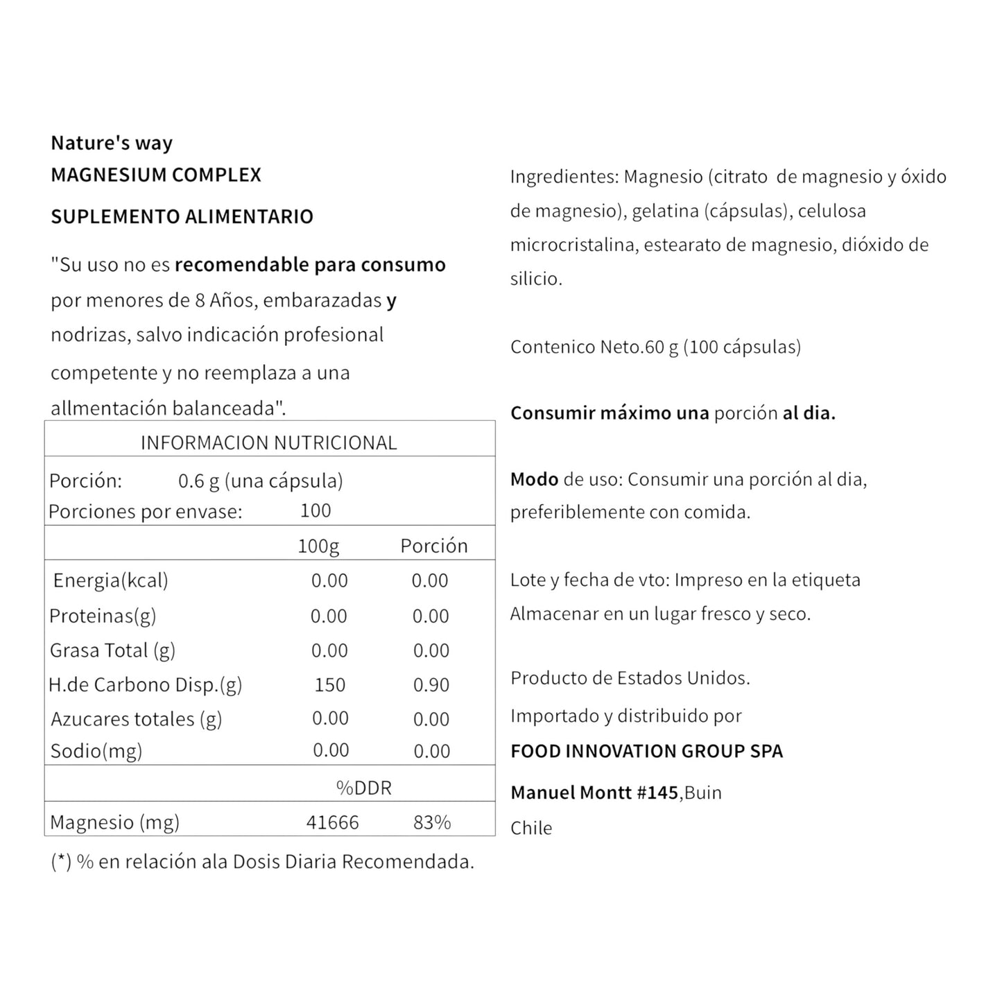 MAGNESIUM COMPLEX 100 CAPSULAS - NATURE'S WAY