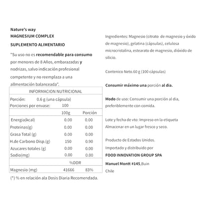 MAGNESIUM COMPLEX 100 CAPSULAS - NATURE'S WAY