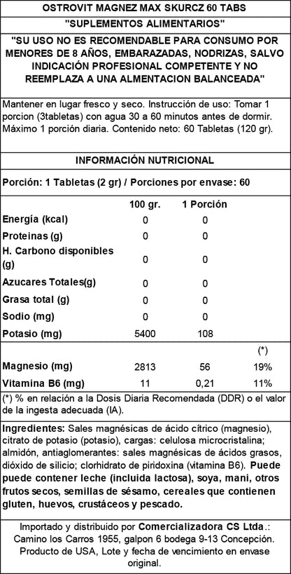 MAGNESIO MAX 60 TABLETAS - OSTROVIT