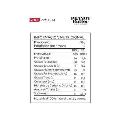 Información nutricional de MANTEQUILLA DE MANÍ 500 G – YOUR PROTEIN