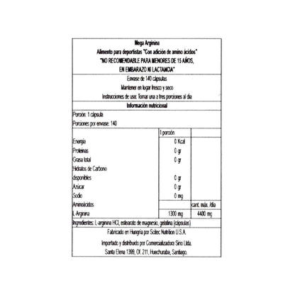 Mega Arginina 1.300 Mg. 140 Cápsulas de Scitec Nutrition – imagen 2