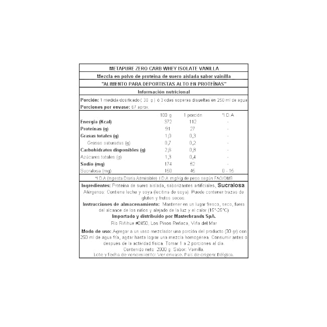 PROTEINA METAPURE ISO WHEY ZERO 2KG - QNT