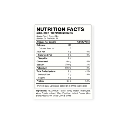 PROTEINA MUSCLE WHEY 4.8LB 64 SERVICIOS - HEXACORE