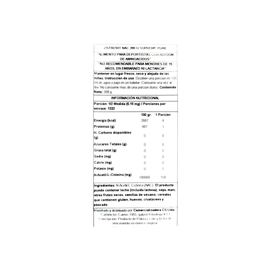 NAC (N-Acetil L-Cisteína) 200MG SUPREME PURE - OSTROVIT