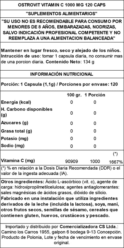VITAMINA C 1000MG 120 CAPSULAS - OSTROVIT
