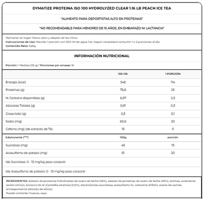 ISO 100 HYDROLYZED CLEAR 512GR - DYMATIZE