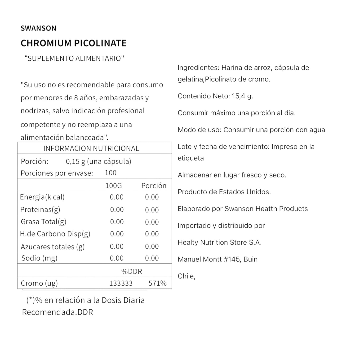 PICOLINATO DE CROMO 200MCG EN CÁPSULAS VEGANAS - SWANSON