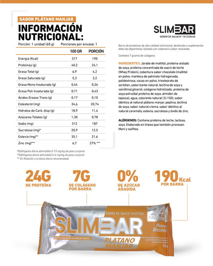 Información nutricional de BARRA DE PROTEÍNA SLIMBAR 60 G