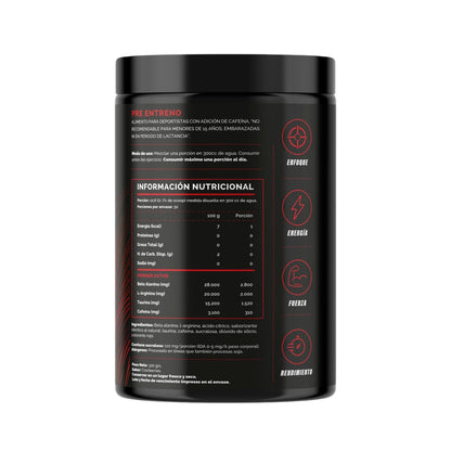 Información nutricional Pre Entreno Beast Fruit Punch