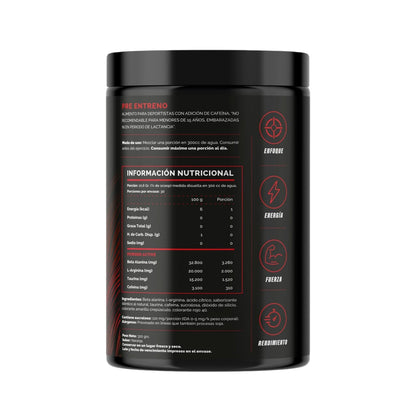 Información nutricional Pre Entreno Beast Orange