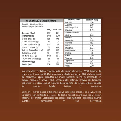 Información nutricional de GALLETÓN PROTEIN COOKIE 20 G PROTEÍNA – ZEIN