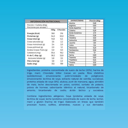 Información nutricional de GALLETÓN PROTEIN COOKIE 20 G PROTEÍNA – ZEIN