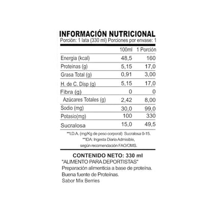 Información nutricional de PROTEIN SHAKE 330 ML – AKAPRO