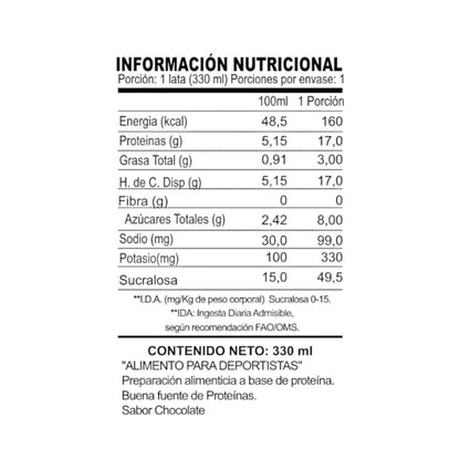 Información nutricional de PROTEIN SHAKE 330 ML – AKAPRO