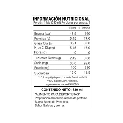 Información nutricional de PROTEIN SHAKE 330 ML – AKAPRO