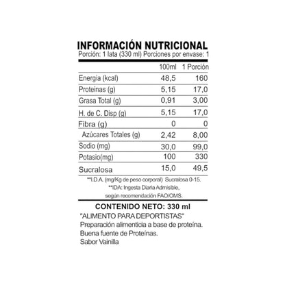 Información nutricional de PROTEIN SHAKE 330 ML – AKAPRO