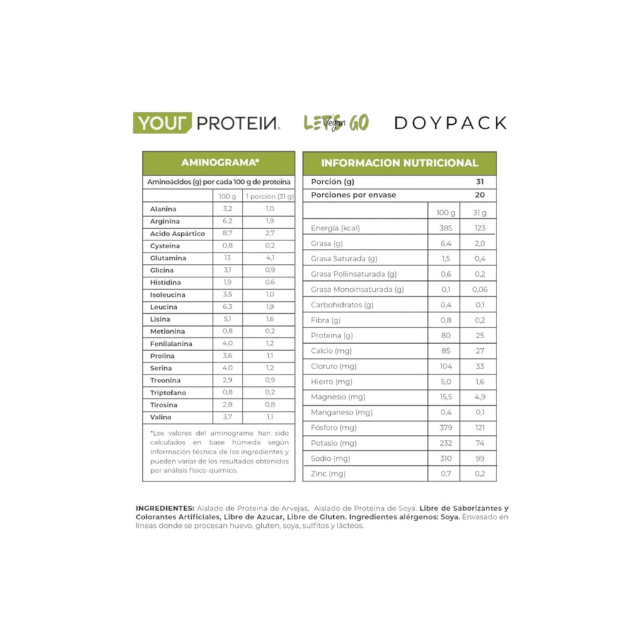 PROTEINA LET'S GO VEGAN SIN SABOR 1.4LB (660GR) - YOUR PROTEIN