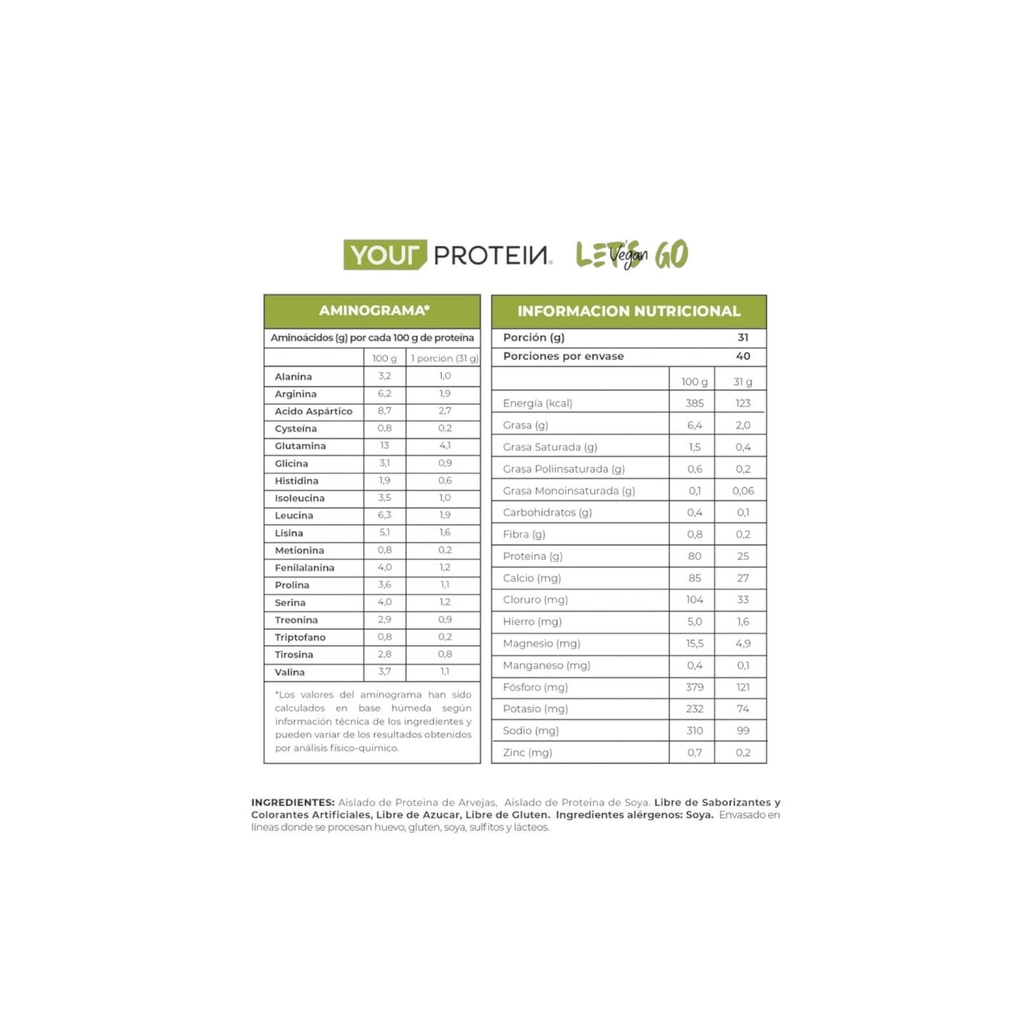 PROTEINA LET'S GO VEGAN SIN SABOR 2.7LB (1,24KG) - YOUR PROTEIN