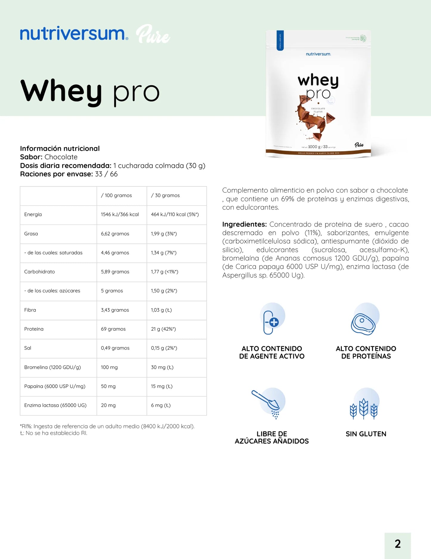 PROTEINA WHEY PRO 2000GR 66 SERVICIOS - NUTRIVERSUM