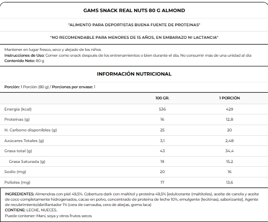 SNACK REAL NUTS 80GR - GAM'S