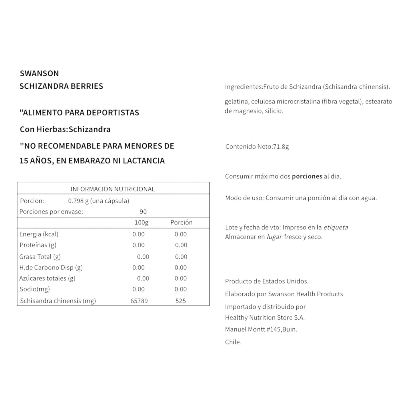 SCHIZANDRA BERRIES 525MG 90 CÁPSULAS - SWANSON