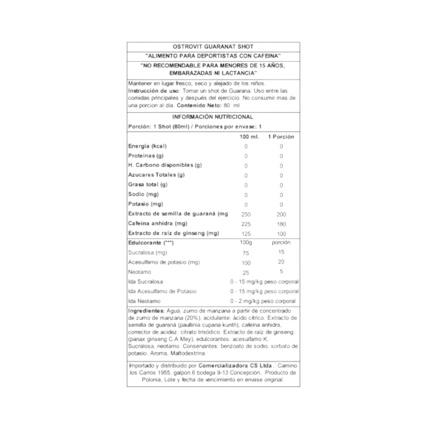PACK 20 GUARANA SHOT 80ML PEAR FLAVOUR - OSTROVIT