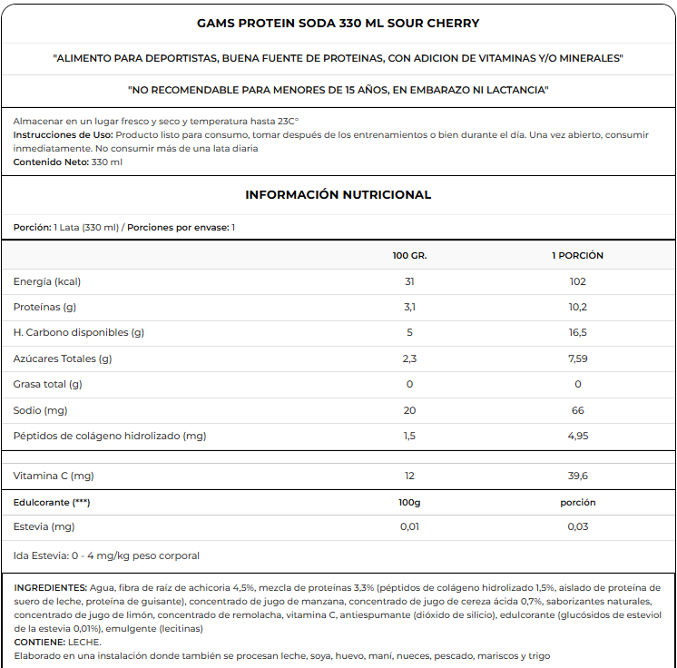 Información nutricional de Protein Soda 330 ml