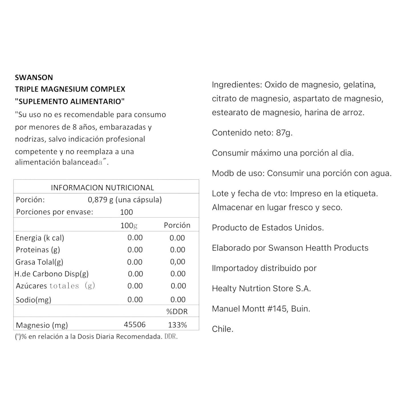 TRIPLE MAGNESIUM COMPLEX 400MG EN CAPSULAS VEGANAS - SWANSON