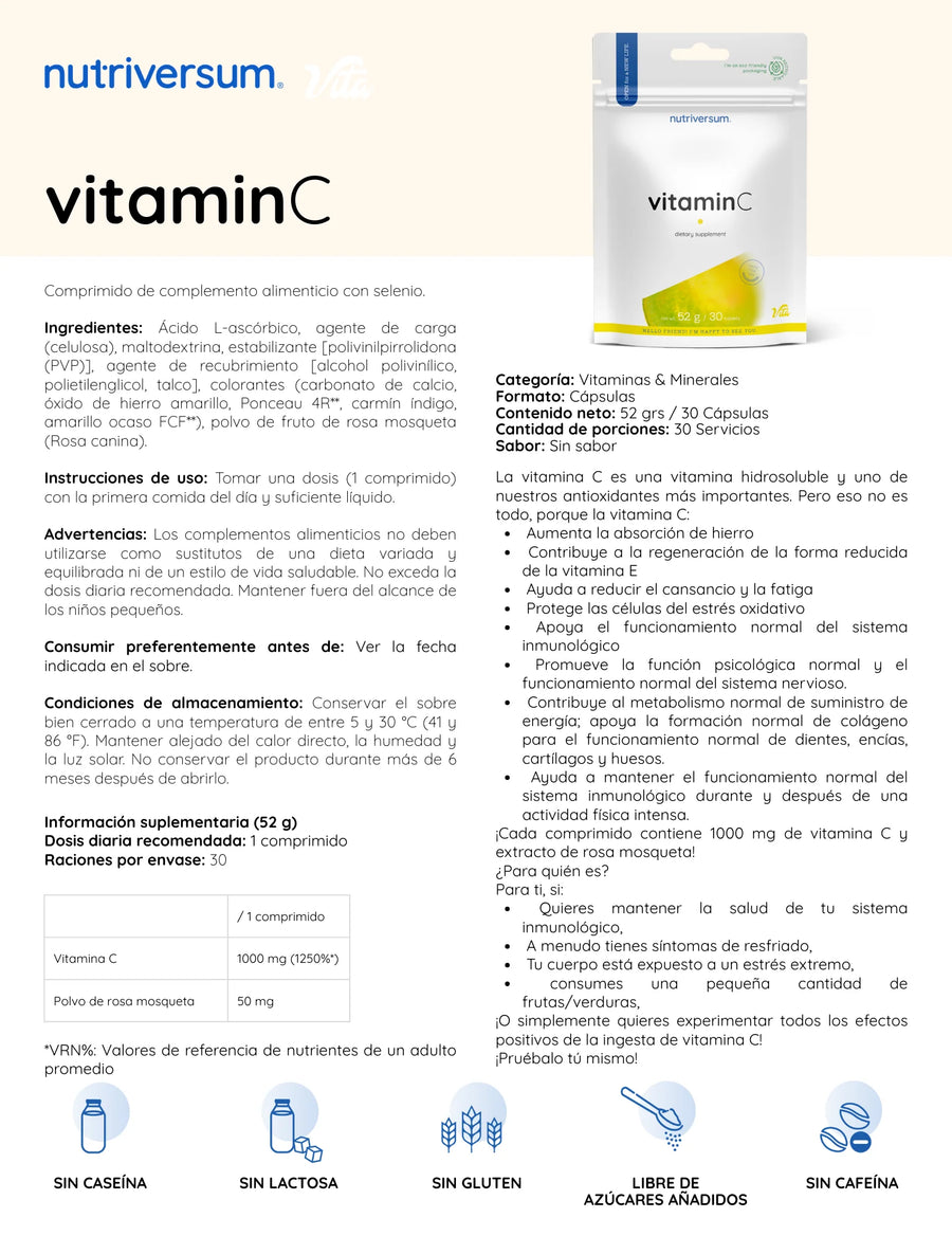 VITAMINA C 30 TABLETAS - NUTRIVERSUM