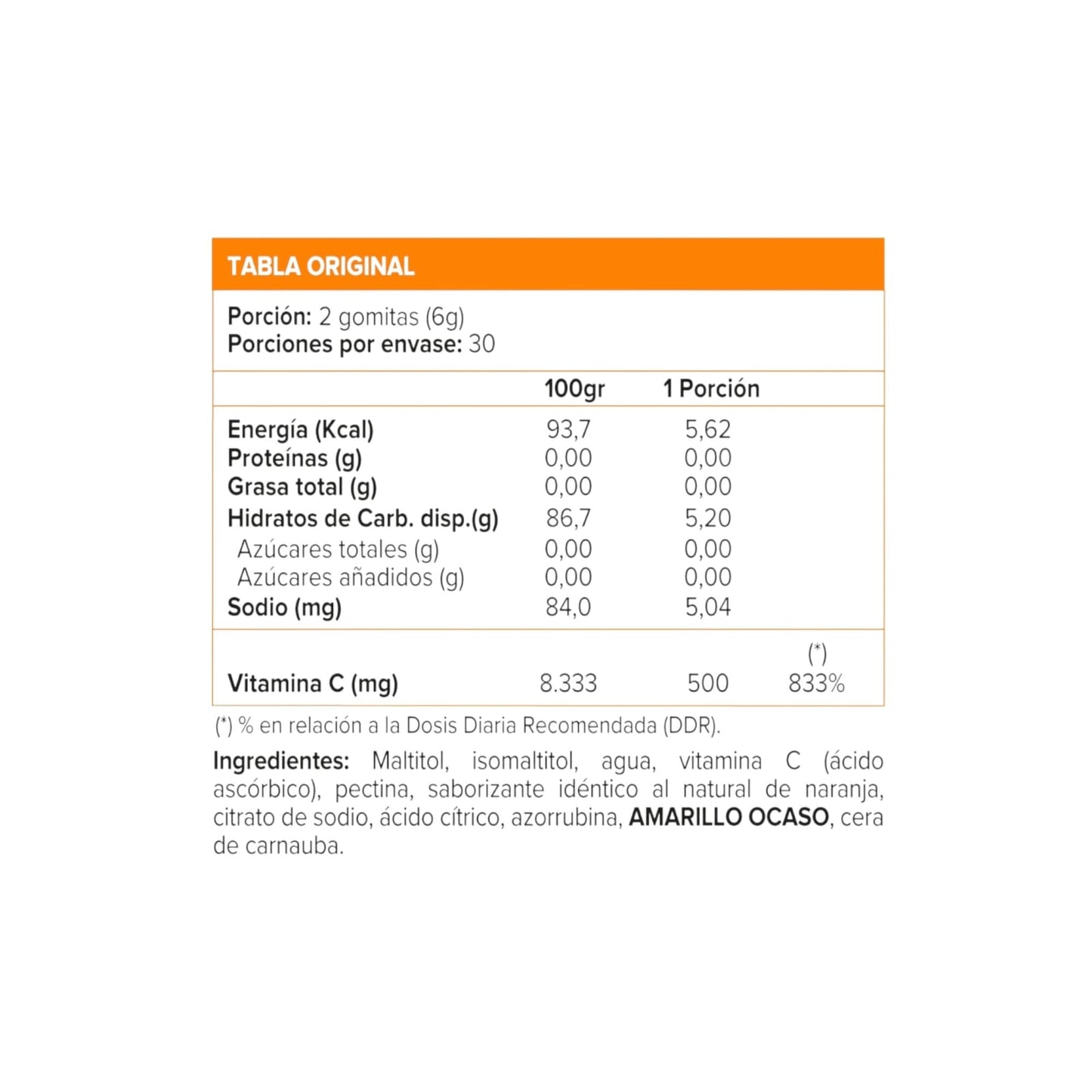 VITAMINA C 500MG 60 GOMITAS VEGANAS NARANJA -SUNVIT
