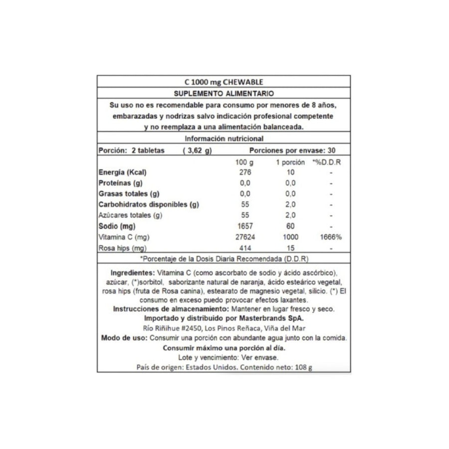 VITAMINA C 60 TABLETAS MASTICABLES + FRUTOS DE ROSA SILVESTRE 1000MG - NATURE'S TRUTH