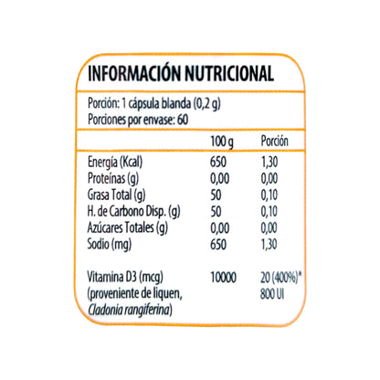Vitamina D3 800 UI 60 cápsulas blandas Newscience - vista 2