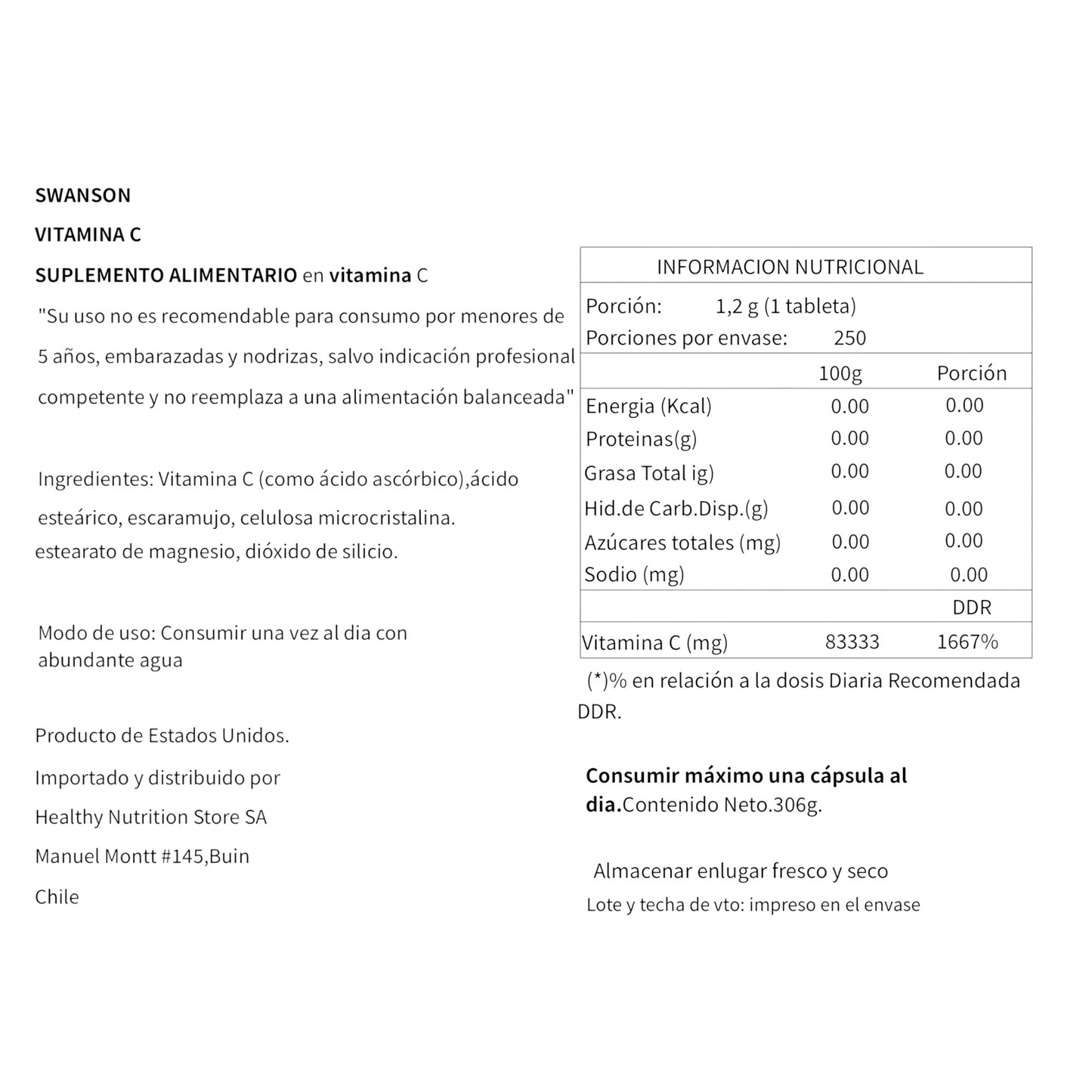 VITAMINA C + ROSE HIPS 1000MG EN CAPSULAS VEGANAS - SWANSON