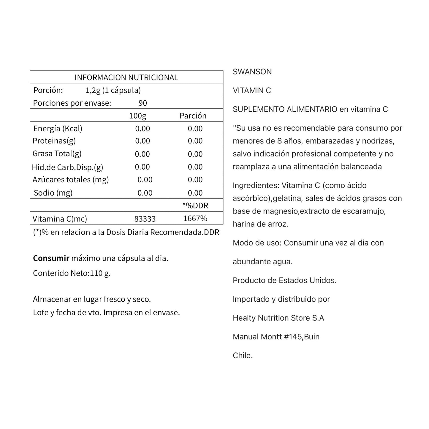 VITAMINA C + ROSE HIPS 1000MG EN CAPSULAS VEGANAS - SWANSON