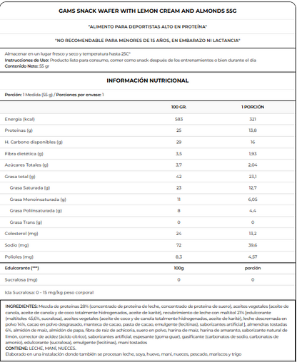 Información nutricional de Wafer proteico 50–55 g