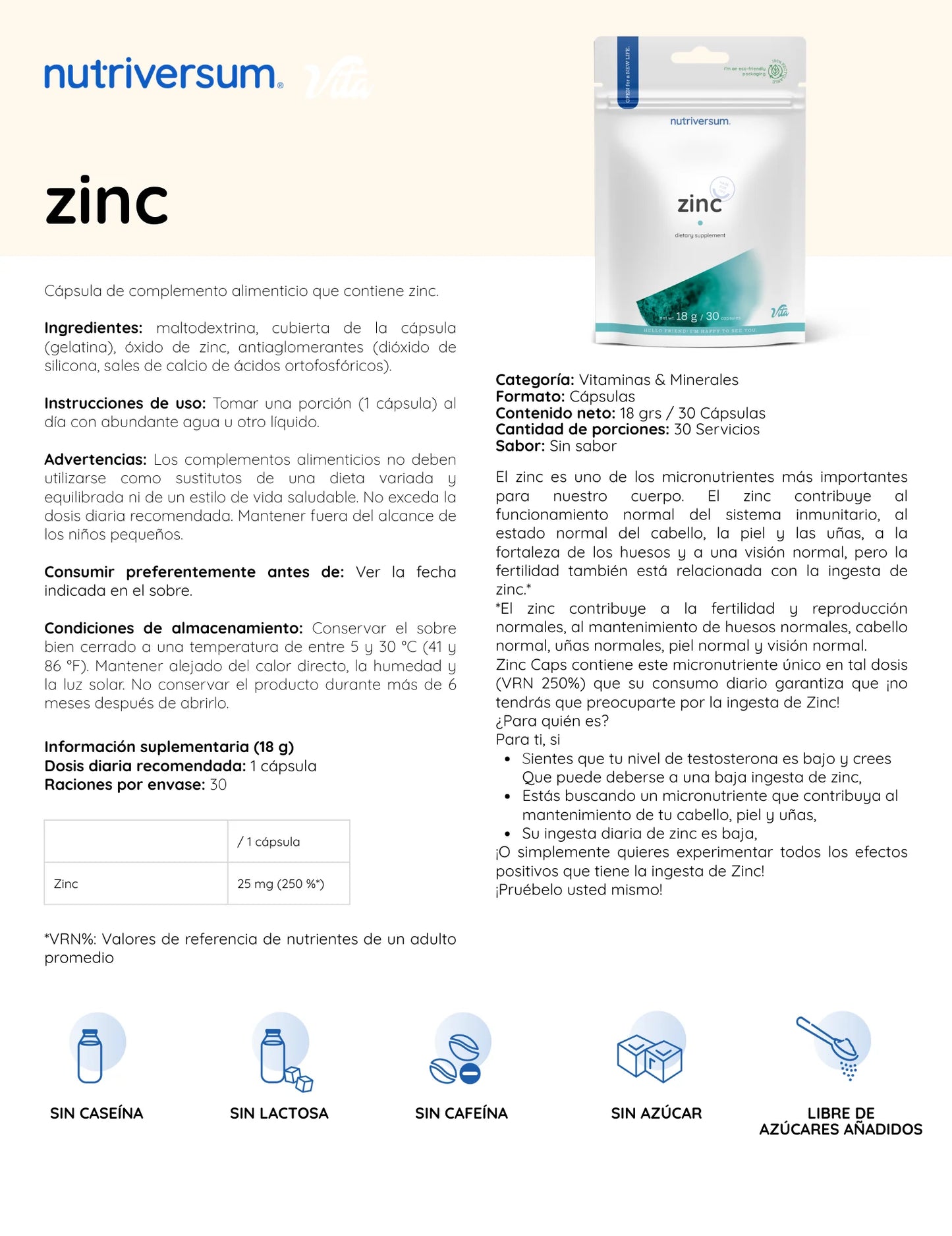 ZINC 30 CAPSULAS  - NUTRIVERSUM