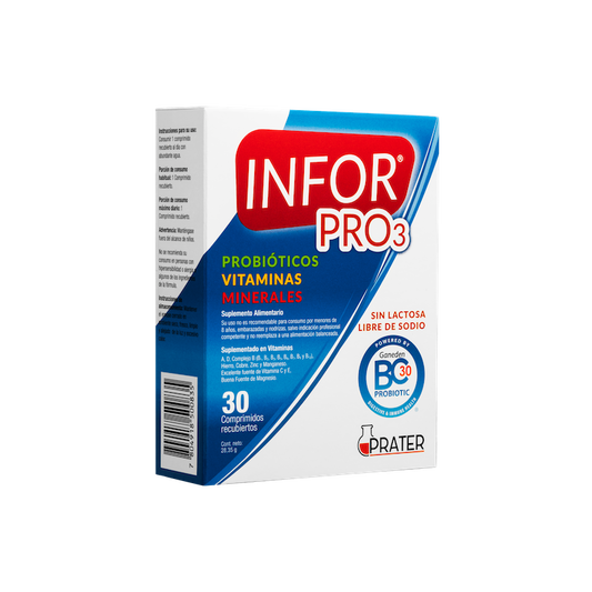 INFOR PRO 3 PROBIOTICOS VITAMINAS Y MINERALES 30 COMPRIMIDOS - INFOR