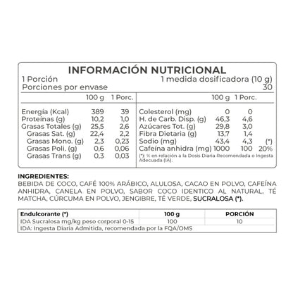 Información nutricional de CAFÉ ENERGIZANTE COFFIT 300 G – REVITTA