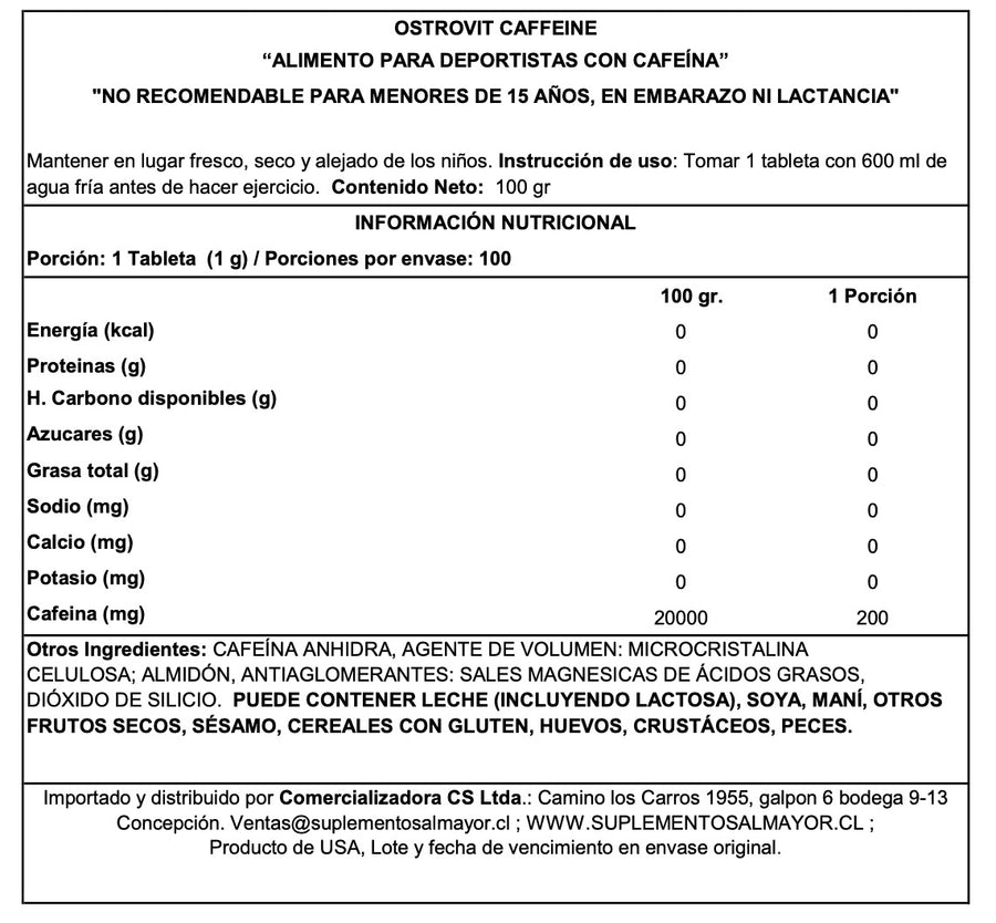 CAFEINA 200 TABLETAS 200MG C/U - OSTROVIT