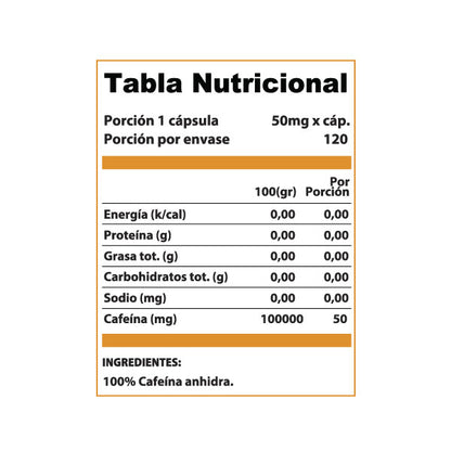 Cafeína anhidra Chronos 5.0 50 mg 120 cápsulas Winkler Nutrition - vista 2