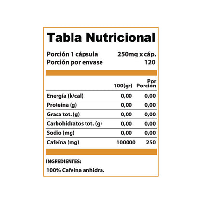 Cafeína Chronos 250 mg 120 cápsulas Winkler Nutrition - vista 2