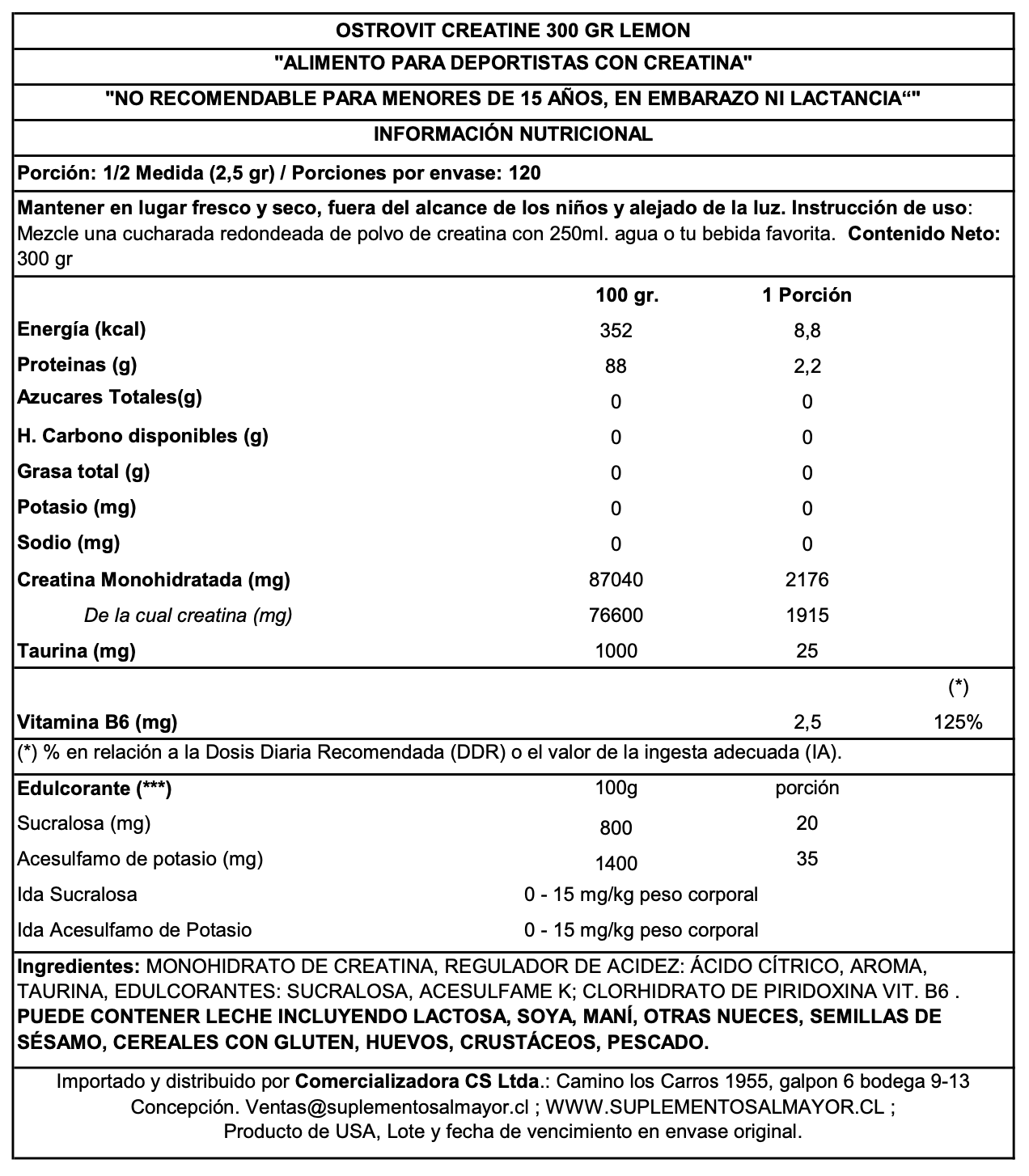 CREATINE MONOHYDRATE 300GRS - OSTROVIT